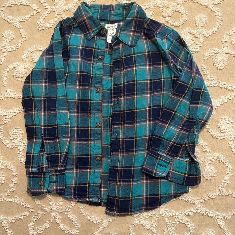 Carter's Teal & Navy Plaid Button-Down Shirt